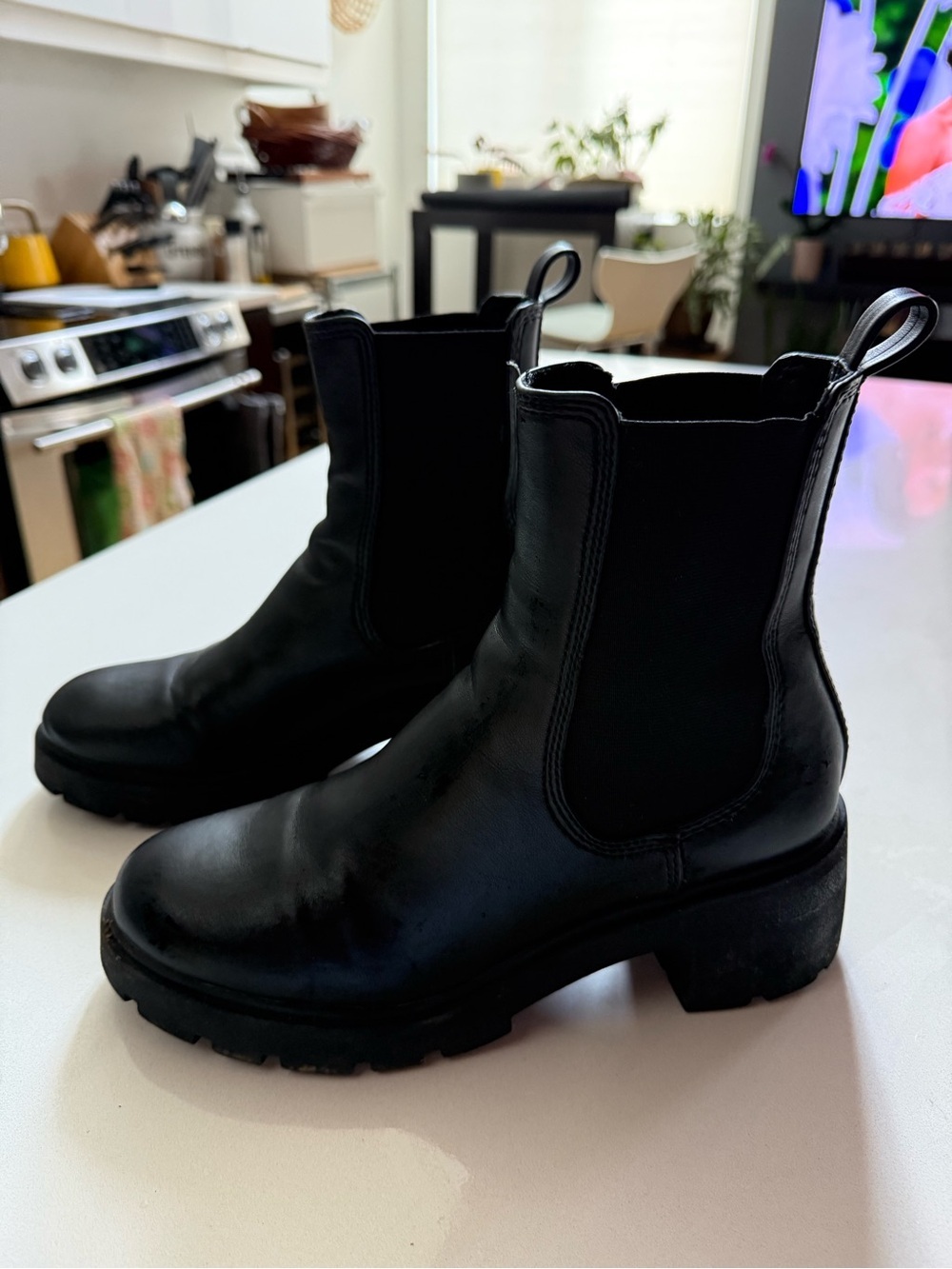 Steve Madden Haylan Chelsea Platform Ankle Boots, Black, Size 9.5
